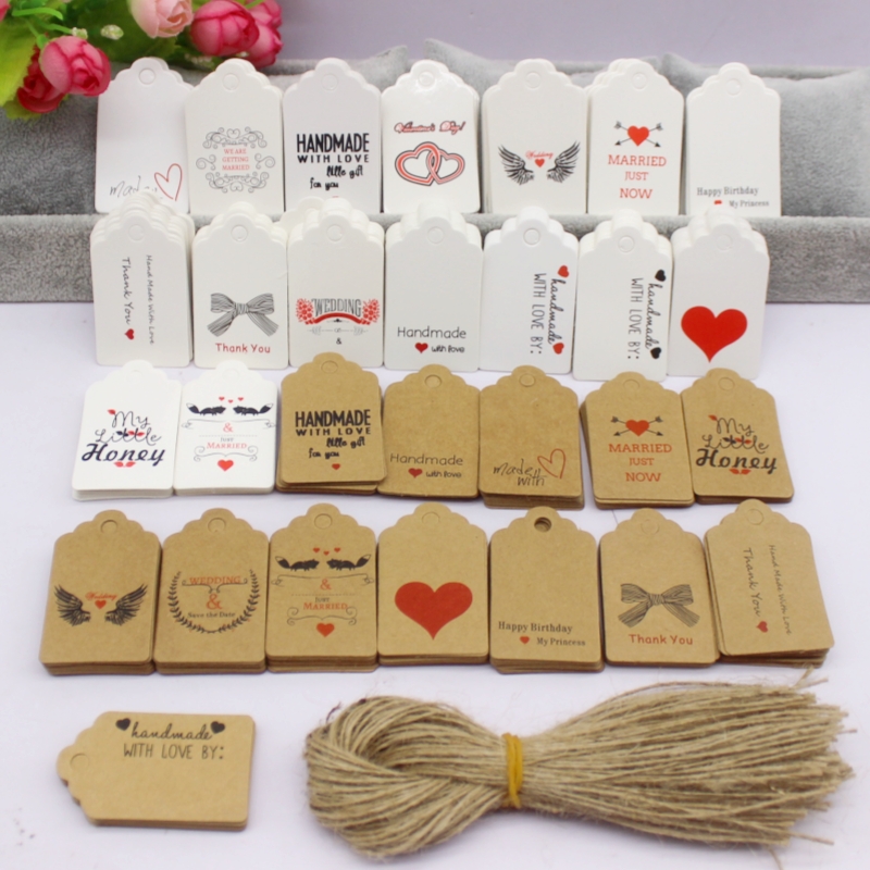 100 stuks+100string 3x5cm wit/ - Kraft Hang Tag recensie en prijs